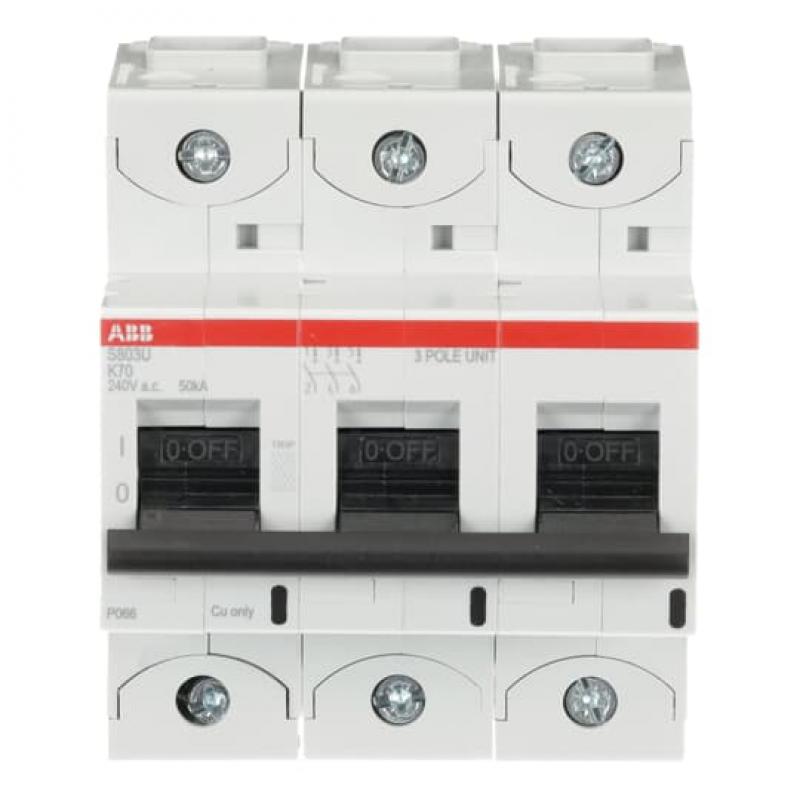 ABB S803U-K70 Hochleist.-Sicherungsautomat, 70A, K, 240 V AC=Icu 50kA, 3P, UL 489