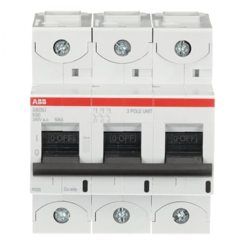 ABB S803U-K80 Hochleist.-Sicherungsautomat, 80A, K, 240 V AC=Icu 50kA, 3P, UL 489