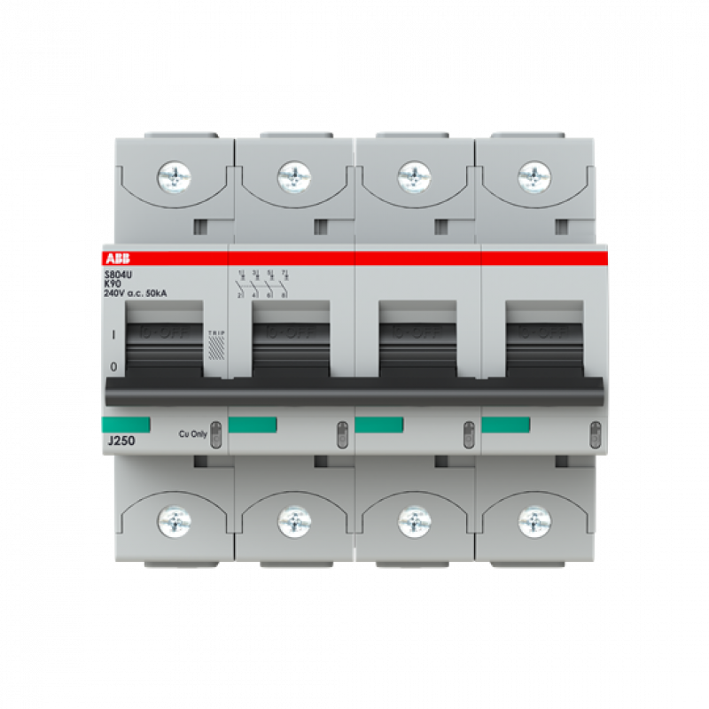 ABB S804U-K90 Hochleist.-Sicherungsautomat, 90A, K, 240 V AC=Icu 50kA, 4P, UL 489