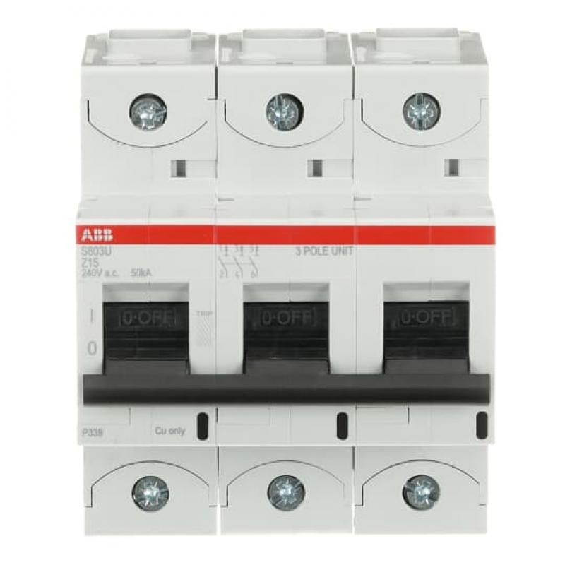 ABB S803U-Z15 Hochleist.-Sicherungsautomat, 15A, Z, 240 V AC=Icu 50kA, 3P, UL 489