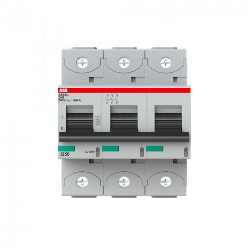 ABB S803U-Z60 Hochleist.-Sicherungsautomat, 60A, Z, 240 V AC=Icu 50kA, 3P, UL 489