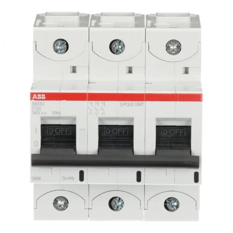 ABB S803U-Z100 Hochleist.-Sicherungsautomat, 100A, Z, 240 V AC=Icu 50kA, 3P, UL 489
