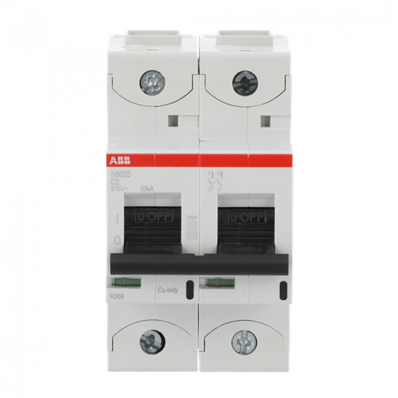 ABB S802S-C2 Hochleistungs-Sicherungsautomat 2A, C, 400 V AC=Icu 50kA, 690 V AC=Icu6kA, 2P
