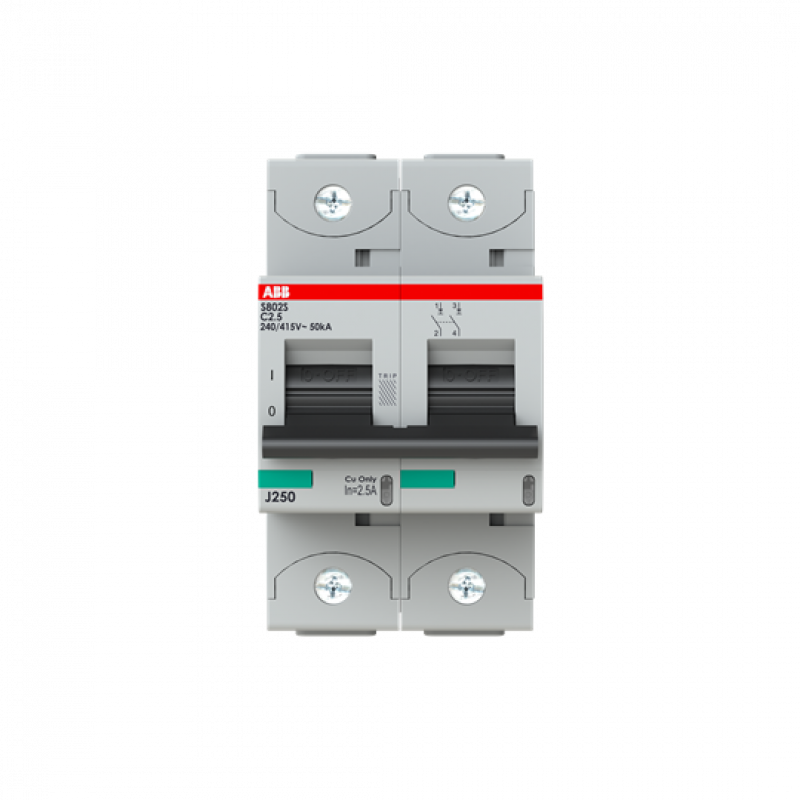 ABB S802S-C2.5 Hochleistungs-Sicherungsautomat 2.5A, C, 400 V AC=Icu 50kA, 690 V AC=Icu6kA, 2P