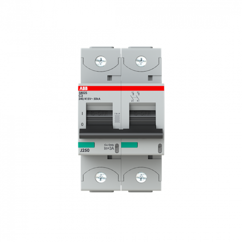 ABB S802S-C3 Hochleistungs-Sicherungsautomat 3A, C, 400 V AC=Icu 50kA, 690 V AC=Icu6kA, 2P