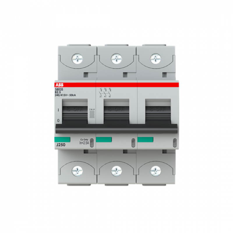 ABB S803S-B2.5 Hochleistungs-Sicherungsautomat 2.5A, B, 400 V AC=Icu 50kA, 690 V AC=Icu6kA, 3P