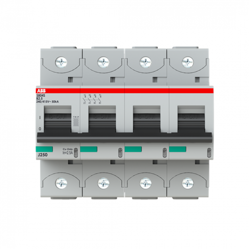ABB S804S-B2.5 Hochleistungs-Sicherungsautomat 2.5A, B, 400 V AC=Icu 50kA, 690 V AC=Icu6kA, 4P