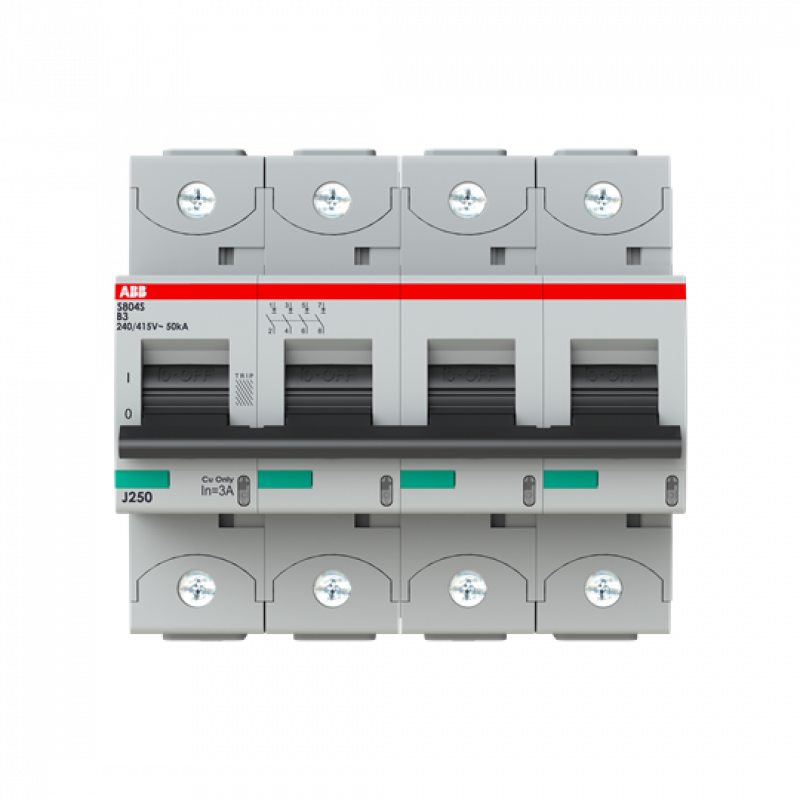 ABB S804S-B3 Hochleistungs-Sicherungsautomat 3A, B, 400 V AC=Icu 50kA, 690 V AC=Icu6kA, 4P
