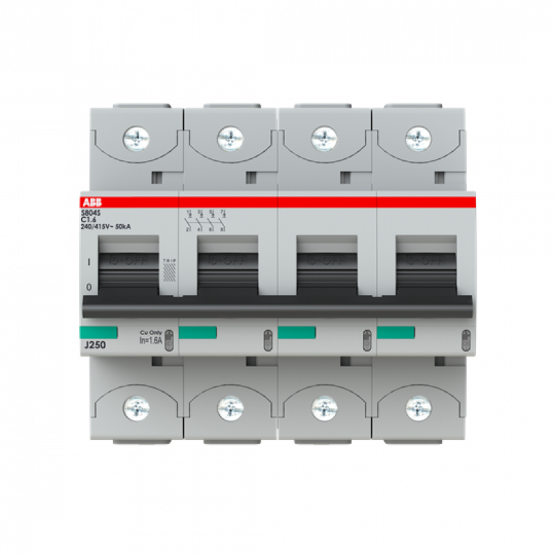 ABB S804S-C1.6 Hochleistungs-Sicherungsautomat 1.6A, C, 400 V AC=Icu 50kA, 690 V AC=Icu6kA, 4P