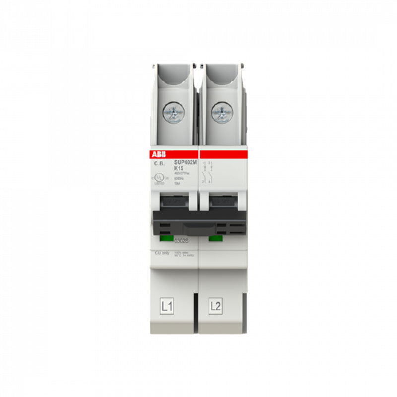 ABB SUP402M-K15 Sicherungsautomat K-Char., SMISSLINE steckbar Typ K, 15 A, 10 kA, 2P, UL489