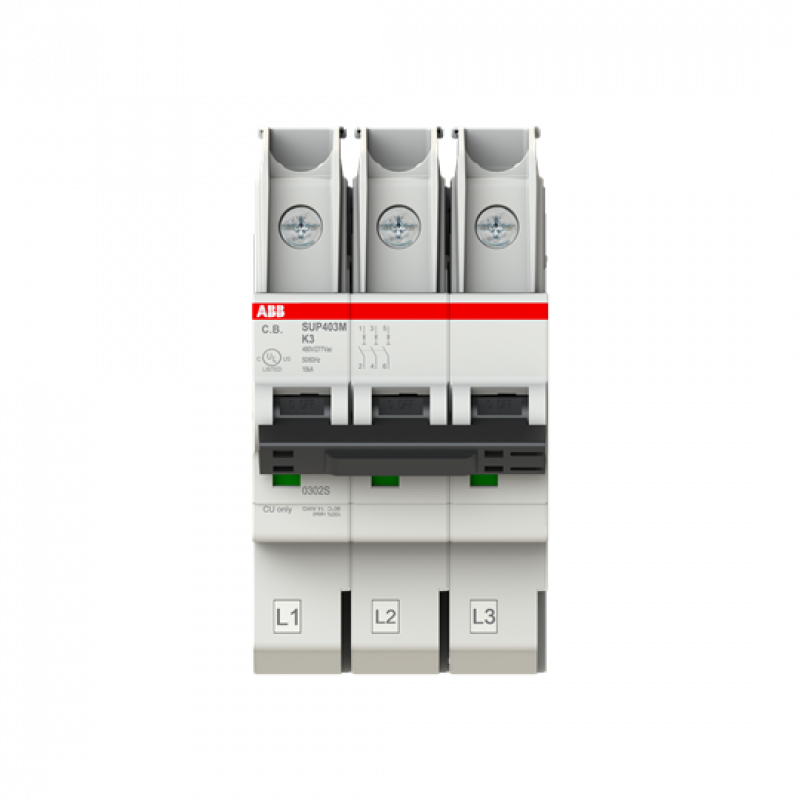 ABB SUP403M-K3 Sicherungsautomat K-Char., SMISSLINE steckbar Typ K, 3 A, 10 kA, 3P, UL489