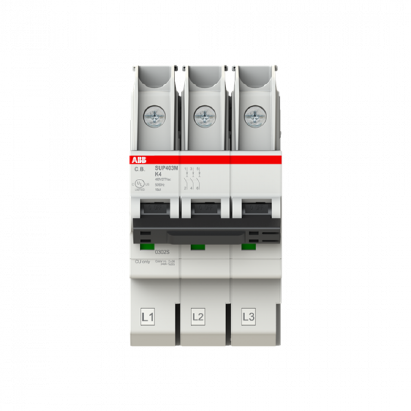 ABB SUP403M-K4 Sicherungsautomat K-Char., SMISSLINE steckbar Typ K, 4 A, 10 kA, 3P, UL489