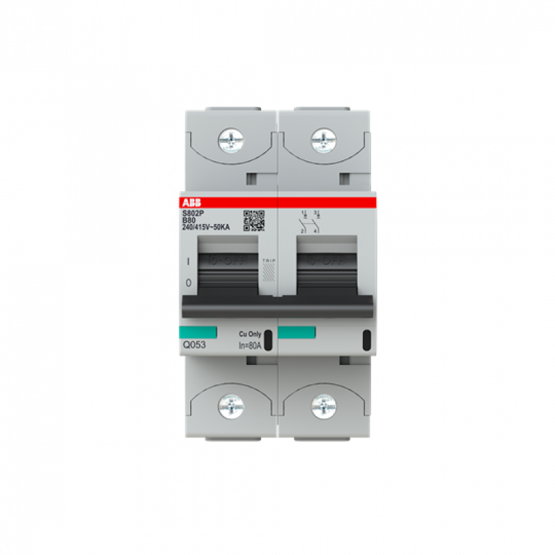 ABB S802P-B80 Hochleistungs-Sicherungsautomat 80A, B-Char., Icu=50 kA 240/415V AC, 2P