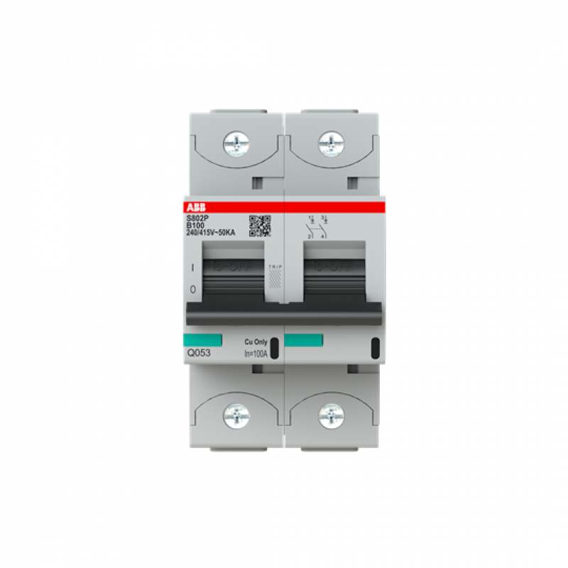 ABB S802P-B100 Hochleistungs-Sicherungsautomat 100A, B-Char., Icu=50 kA 240/415V AC, 2P