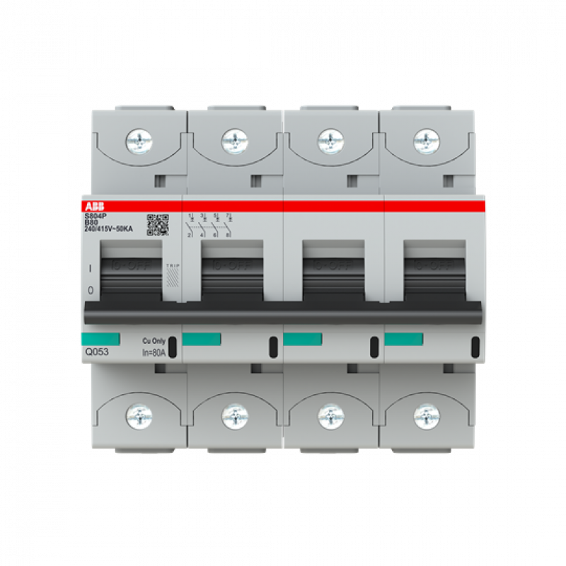 ABB S804P-B80 Hochleistungs-Sicherungsautomat 80A, B-Char., Icu=50kA 240/415V AC, 4P