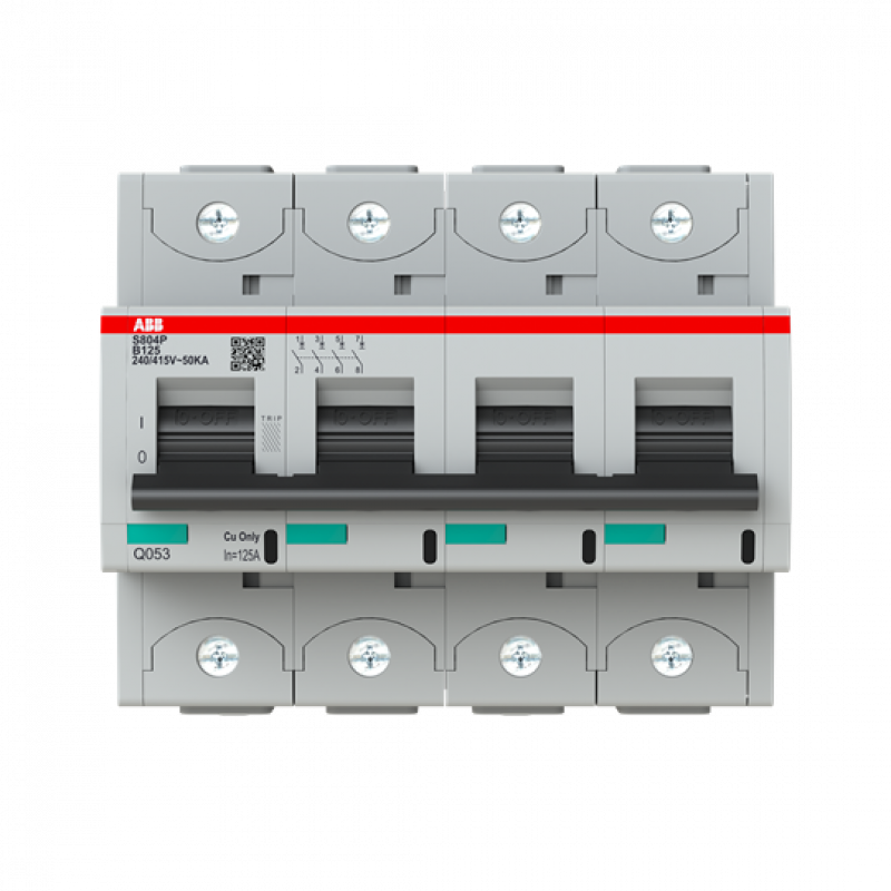 ABB S804P-B125 Hochleistungs-Sicherungsautomat 125A, B-Char., Icu=50kA 240/415V AC, 4P