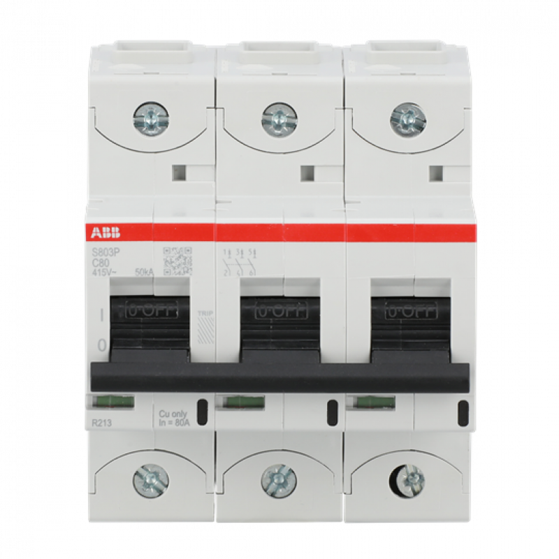 ABB S803P-C80 Hochleistungs-Sicherungsautomat 80A, C-Char., Icu=50kA 240/415V AC, 3P