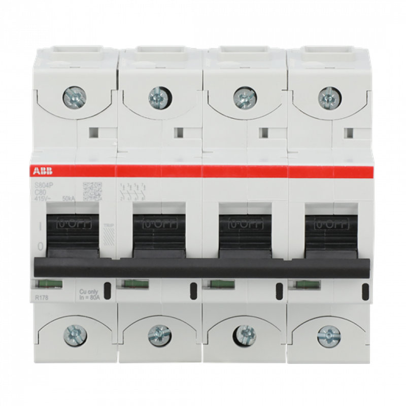 ABB S804P-C80 Hochleistungs-Sicherungsautomat 80A, C-Char., Icu=50kA 240/415V AC, 4P