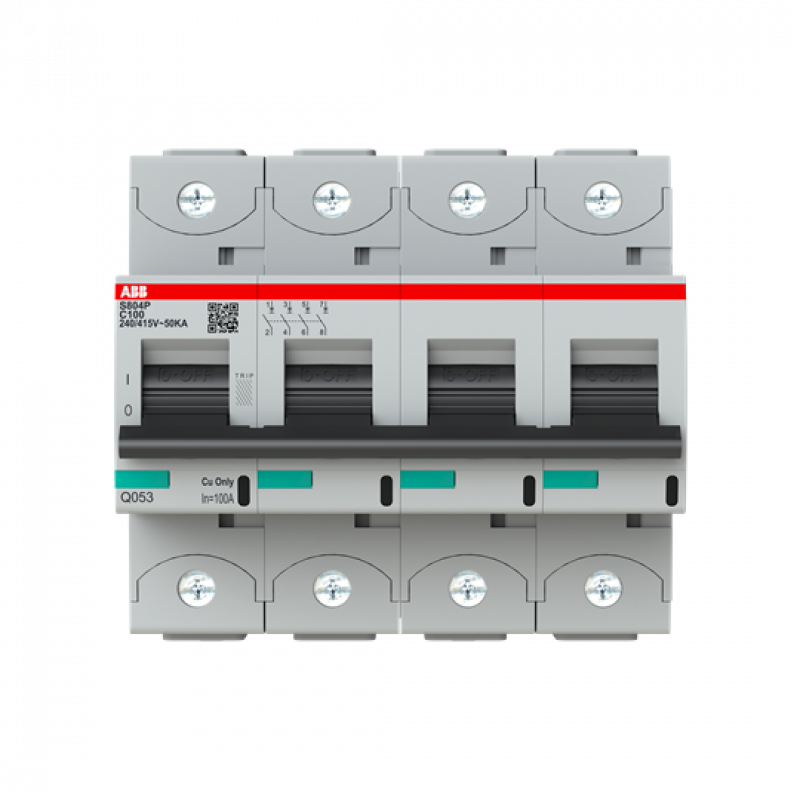 ABB S804P-C100 Hochleistungs-Sicherungsautomat 100A, C-Char., Icu=50kA 240/415V AC, 4P
