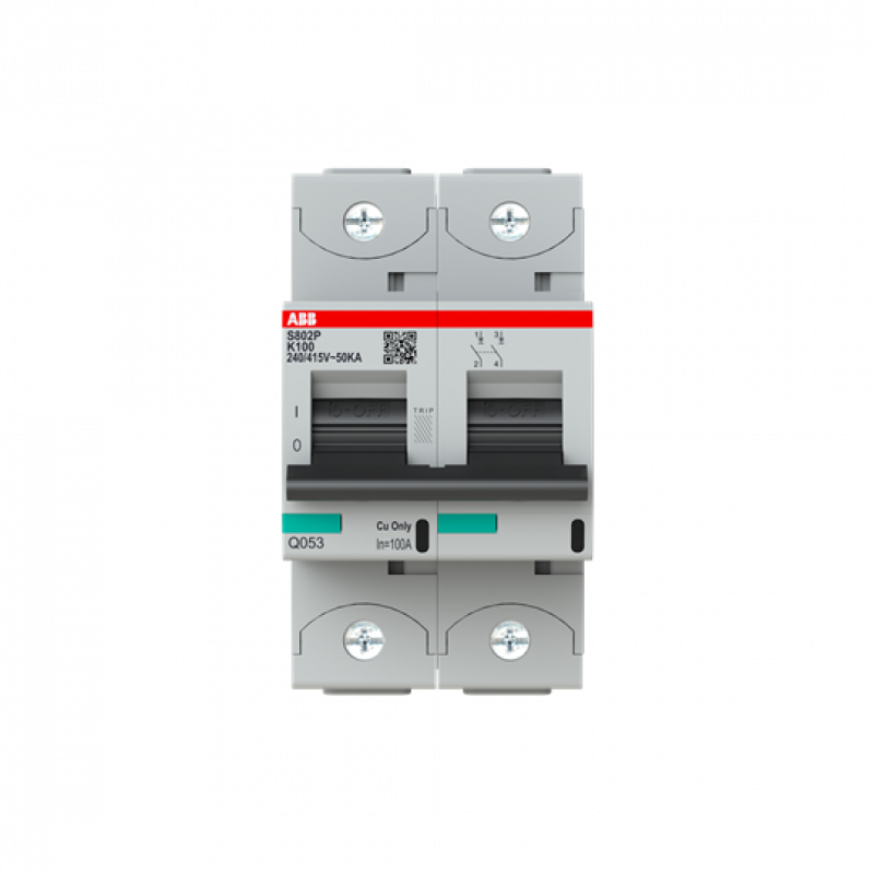 ABB S802P-K100 Hochleistungs-Sicherungsautomat 100A, K-Char., Icu=50 kA 240/415V AC, 2P