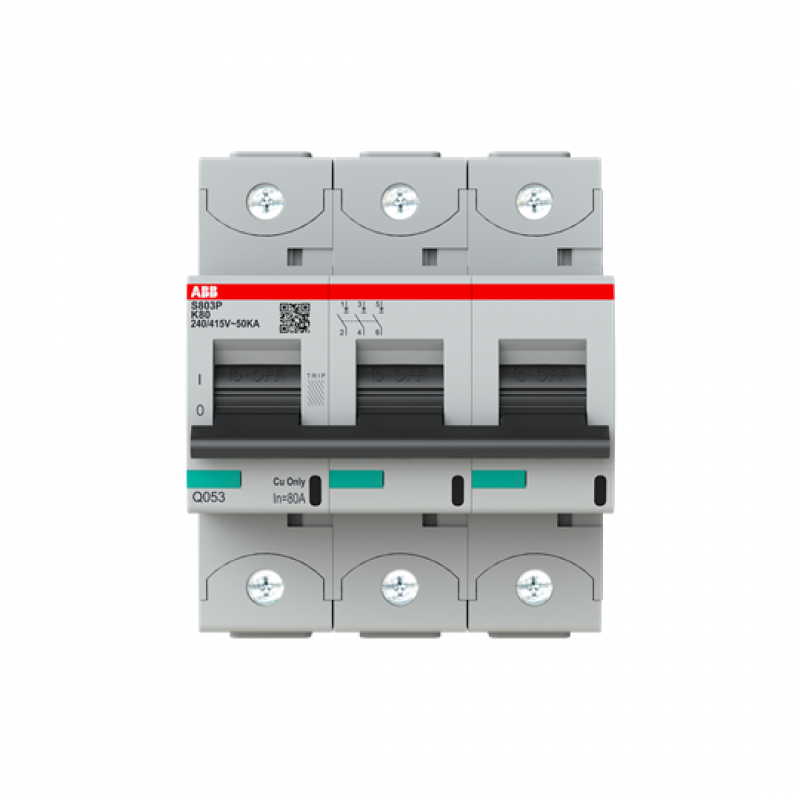 ABB S803P-K80 Hochleistungs-Sicherungsautomat 80A, K-Char., Icu=50kA 240/415V AC, 3P