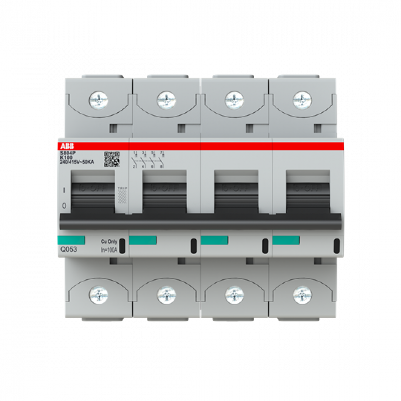 ABB S804P-K100 Hochleistungs-Sicherungsautomat 100A, K-Char., Icu=50kA 240/415V AC, 4P