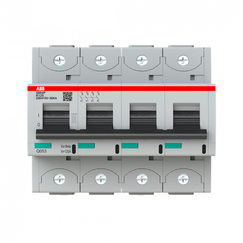 ABB S804P-K125 Hochleistungs-Sicherungsautomat 125A, K-Char., Icu=50kA 240/415V AC, 4P