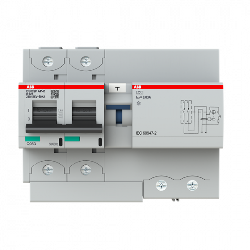 ABB DS802P-B125/0.03AP-R FI/LS-Kombination, 125 A, 2P, B, Icu=50kA, 240/415V AC, kurzzeitverzögert