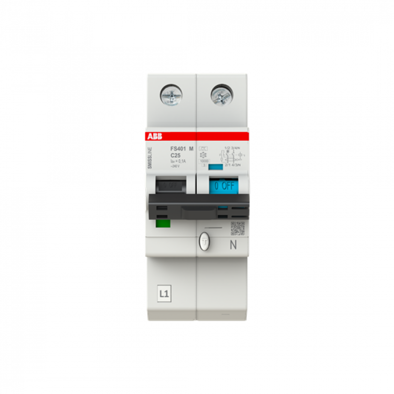 ABB FS401M-C25/0.1 FI/LS-Schalter 1P+N, 10 kA, C-Charak., 25 A, 100 mA Typ A SMISSLINE TP