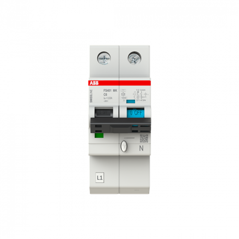 ABB FS401MK-C6/0.03 FI/LS-Schalter 1P+N, 10 kA , C-Charak., 6 A, 30 mA Typ F SMISSLINE TP