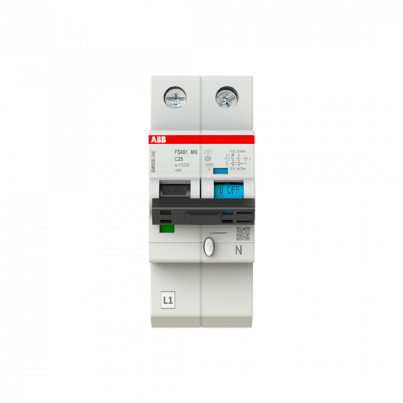 ABB FS401MK-C25/0.03 FI/LS-Schalter 1P+N, 10 kA , C-Charak., 25 A, 30 mA Typ F SMISSLINE TP