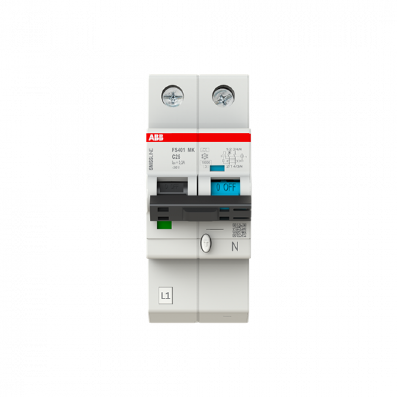 ABB FS401MK-C25/0.3 FI/LS-Schalter 1P+N, 10 kA , C-Charak., 25 A, 300 mA Typ F SMISSLINE TP