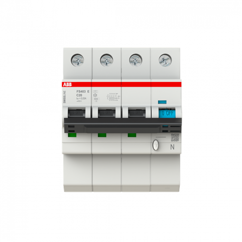ABB FS403E-C20/0.03 FI/LS-Schalter 3P+N, 6 kA, C-Charak., 20 A, 30 mA Typ A SMISSLINE TP