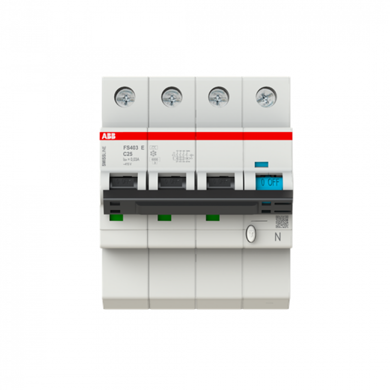 ABB FS403E-C25/0.03 FI/LS-Schalter 3P+N, 6 kA, C-Charak., 25 A, 30 mA Typ A SMISSLINE TP