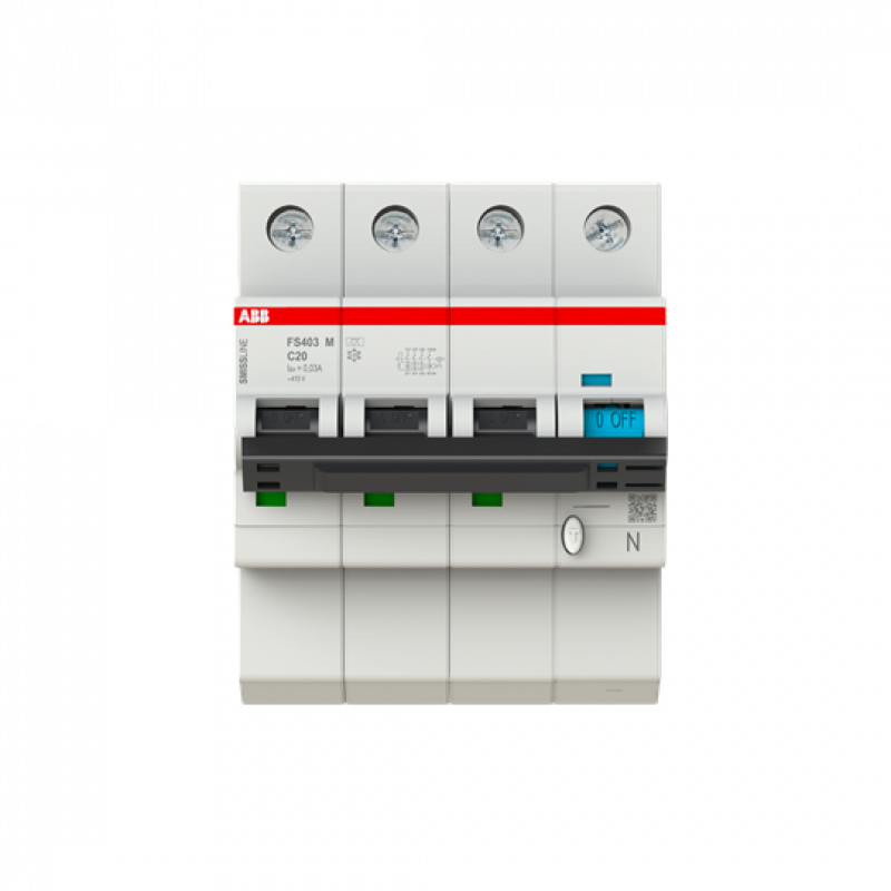 ABB FS403M-C20/0.03 FI/LS-Schalter 3P+N, 10 kA, C-Charak., 20 A, 30 mA Typ A SMISSLINE TP