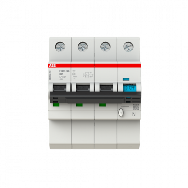 ABB FS403MK-B25/0.03 FI/LS-Schalter 3P+N, 10 A, B-Charak., 25 A, 30 mA Typ F SMISSLINE TP