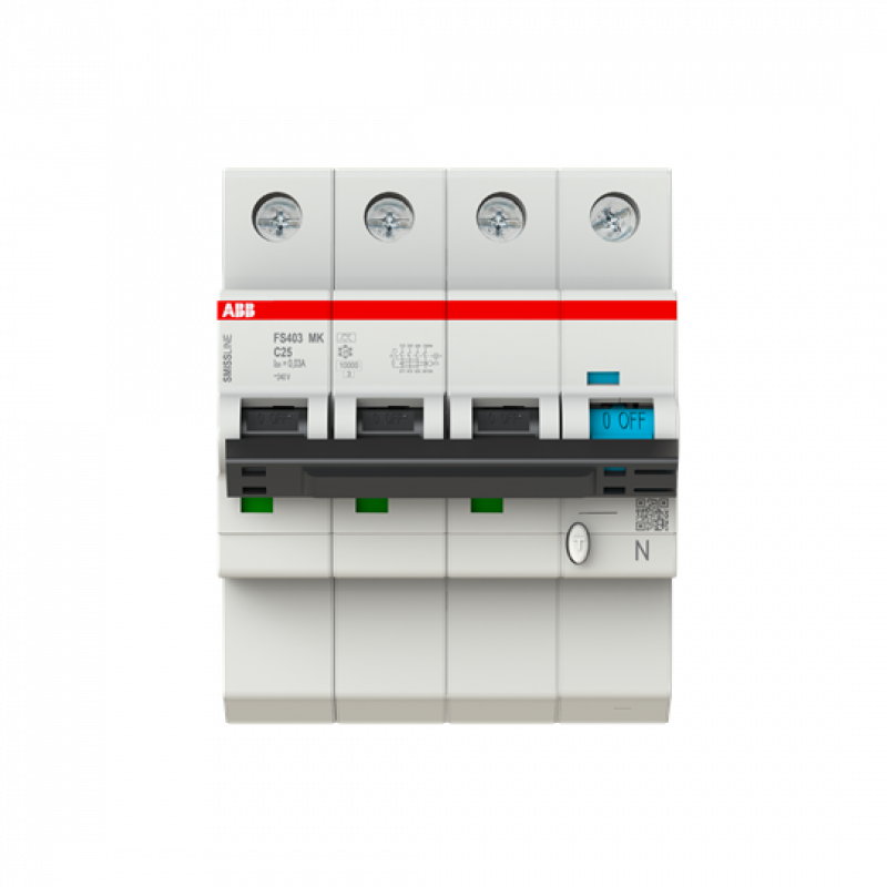 ABB FS403MK-C25/0.03 FI/LS-Schalter 3P+N, 10 A, C-Charak., 25 A, 30 mA Typ F SMISSLINE TP