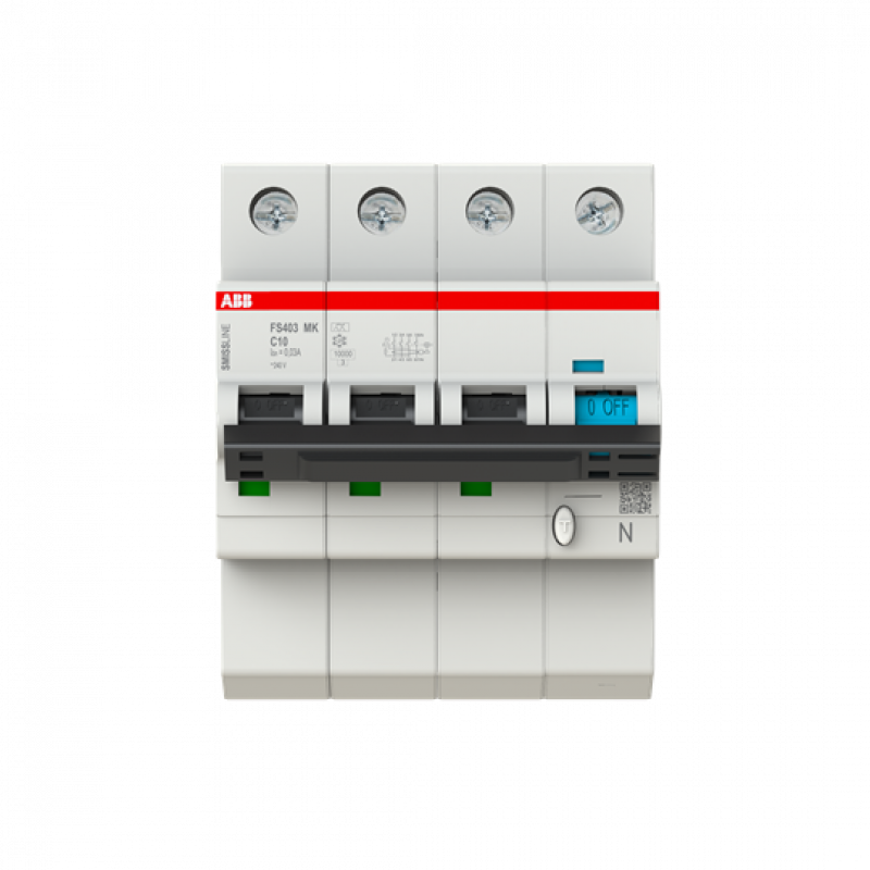 ABB FS403MK-C10/0.3 FI/LS-Schalter 3P+N, 10 A, C-Charak., 10 A, 300 mA Typ F SMISSLINE TP