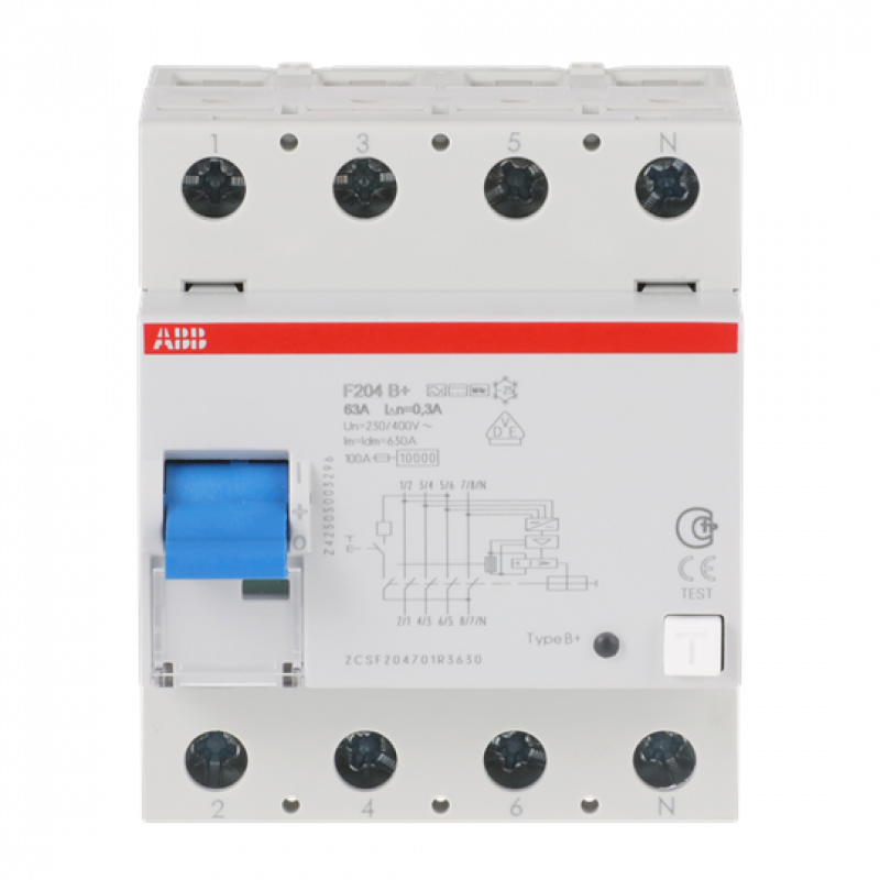 ABB FI  F204B+63/0.3 FI-Schutzschalter 4P, Typ B+, 63 A, 300 mA, kurzzeitverzögert