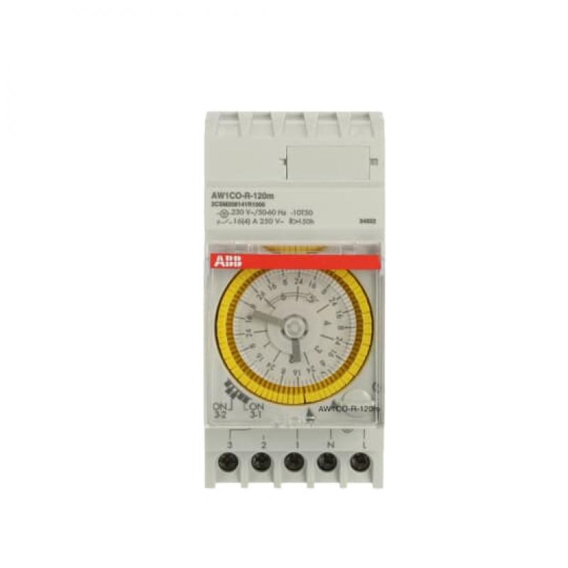 ABB AW1CO-R-120m Analoge Zeitschaltuhr Wochenprogramm 120-min-Takt, 1 Wechsler 230 V AC, mit Gangreserve