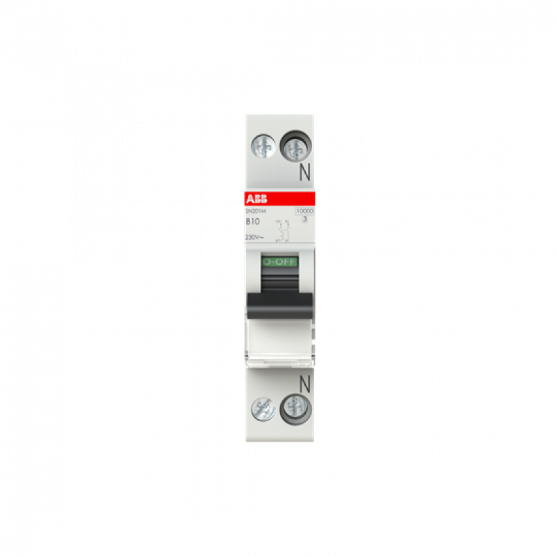 ABB SN201 M-B10 Sicherungsautomat B-Char., 10 kA, 10 A, 1P+N Neutralleiter rechts