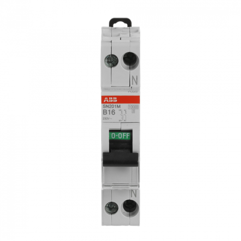 ABB SN201 M-B16 Sicherungsautomat B-Char., 10 kA, 16 A, 1P+N Neutralleiter rechts