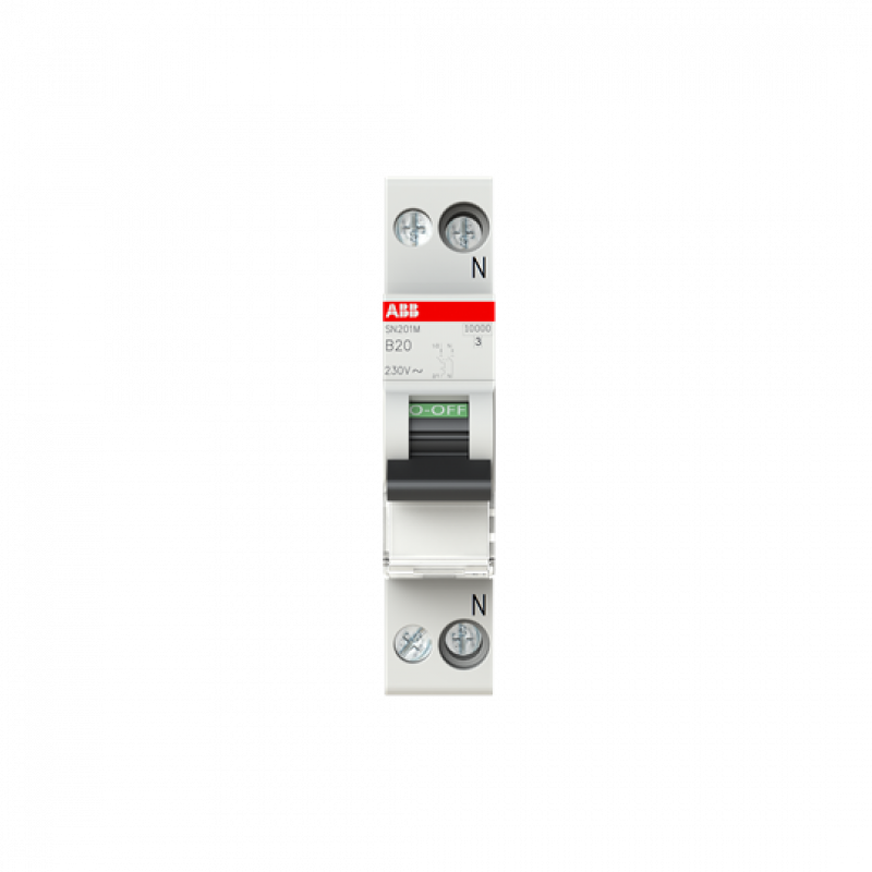 ABB SN201 M-B20 Sicherungsautomat B-Char., 10 kA, 20 A, 1P+N Neutralleiter rechts