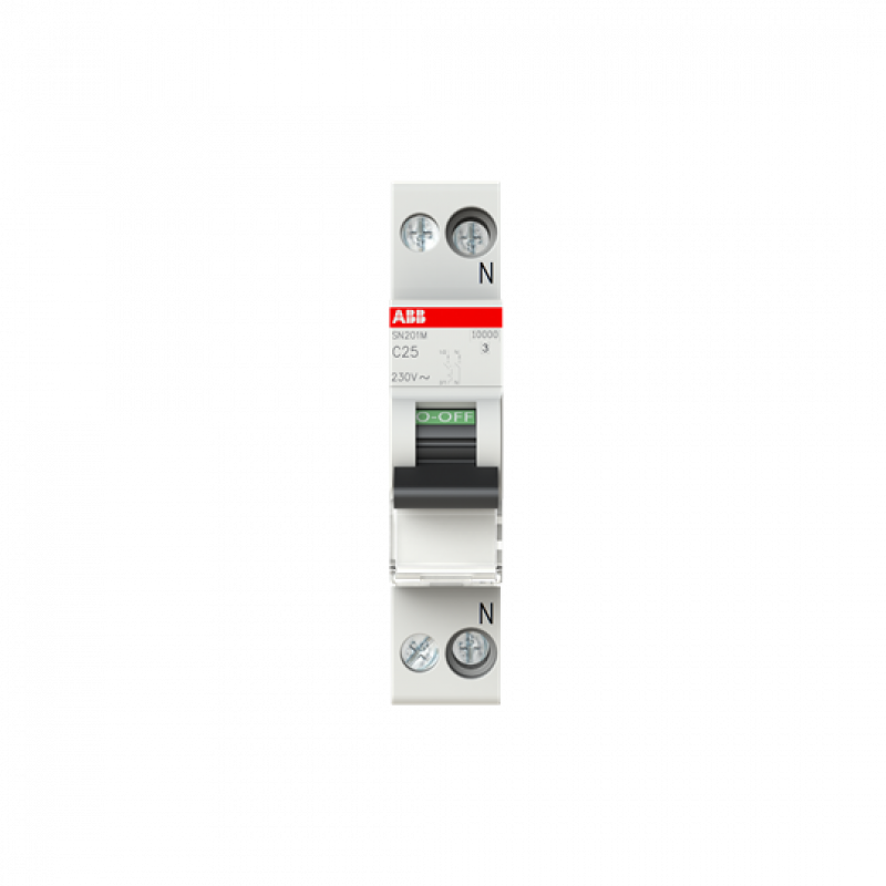 ABB SN201 M-C25 Sicherungsautomat C-Char., 10 kA, 25 A, 1P+N Neutralleiter rechts