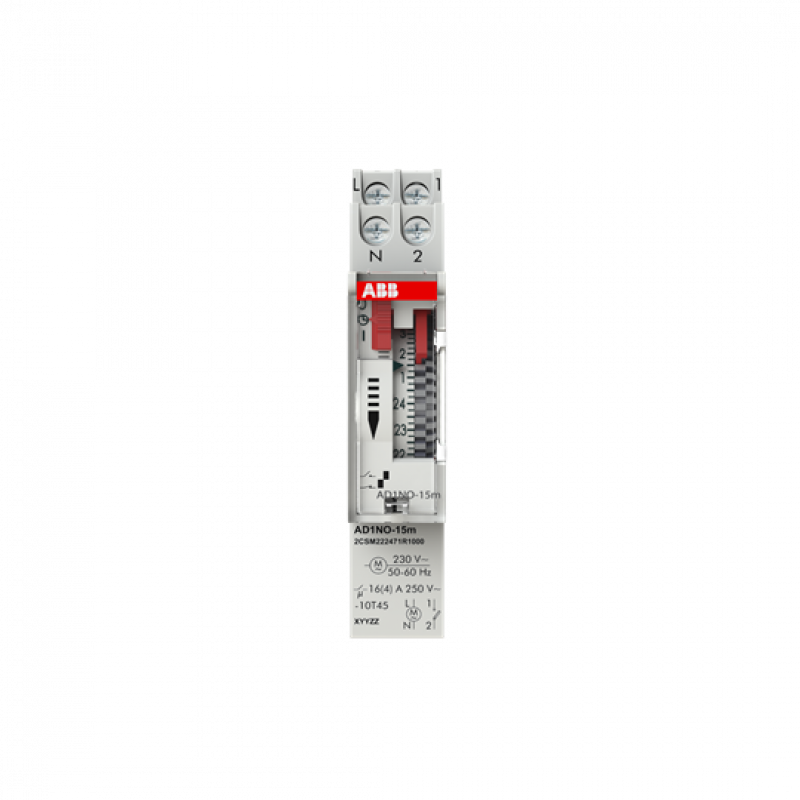 ABB AD1NO-15m Analoge Zeitschaltuhr Tagesprogramm 15-min-Takt, 1 Schließer 230 V AC