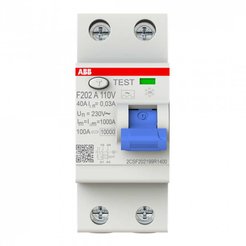 ABB F202 A-40/0.03 110V FI-Schalter Typ A 110V RCCB, 2P, 40A, 30mA, f.110V AC-Netz
