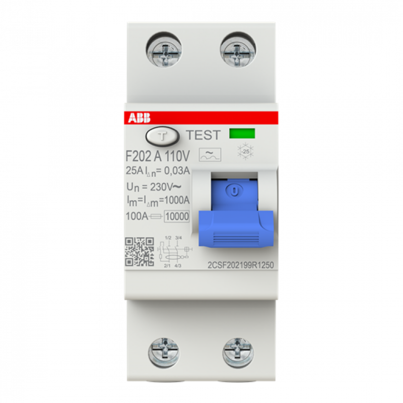 ABB F202 A-25/0.03 110V FI-Schalter Typ A 110V RCCB, 2P, 25A, 30mA, f.110V AC-Netz