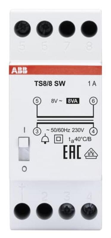 ABB TS 8/8SW Klingeltransformator 230V 8 VA, 8V, EIN/AUS Schalter