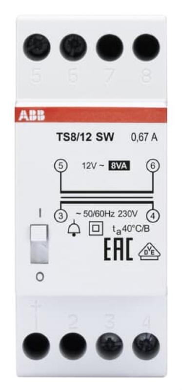 ABB TS 8/12SW Klingeltransformator 230V, 8 VA,12V, EIN/AUS Schalter