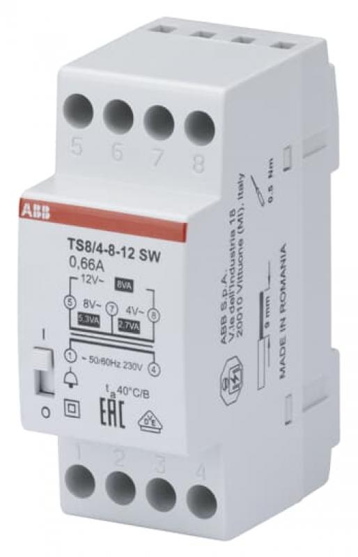 ABB TS 8/4-8-12SW Klingeltransformator 230V 8 VA,4-8-12V, EIN/AUS Schalter